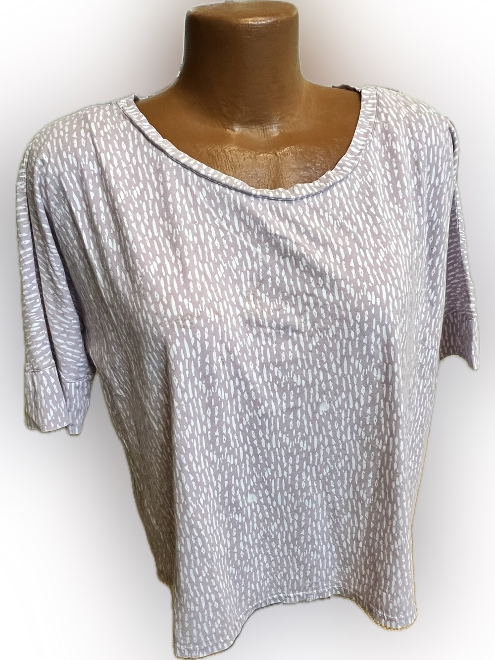 Garnet Hill organic cotton boxy short sleeved cropped top lavender print L